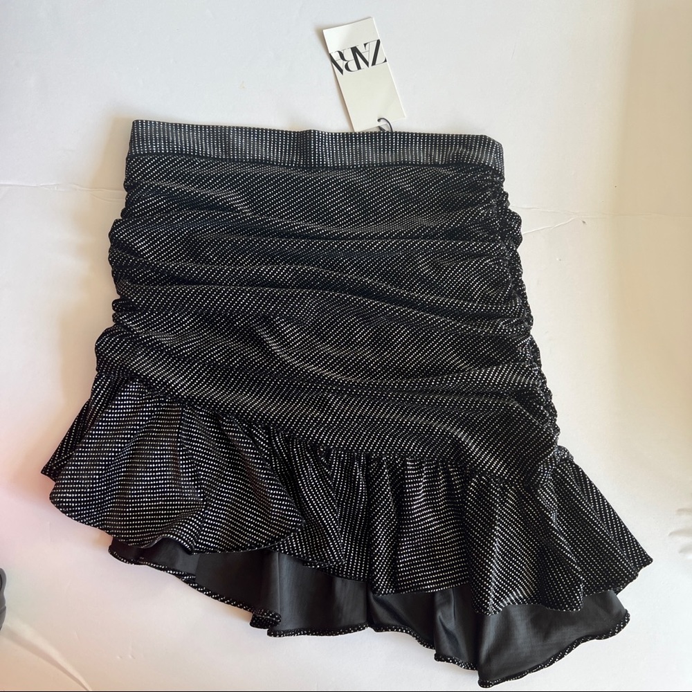 ZARA high waisted ✨ SPARKLY rushed mini skirt NWT sz L